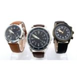 Three Leather Strapped, Homage Watches. Comprising: 1) German Airman’s Date Watch (40mm Case), 2)