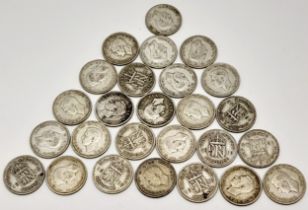 A Parcel of Twenty Five Pre-1947 Silver Sixpences. WW2 and 1946 Dated. 71.49 Grams.