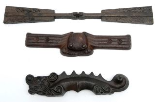 An Antique Set of Three Chinese Metal Calligraphy Items. One is in the form of a dragon - all