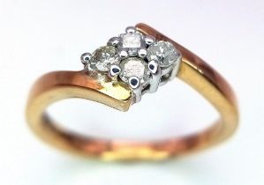 9K Yellow Gold Diamond crossover diamond Ring, 0.25ct diamond weight, 2.9g total weight, size M