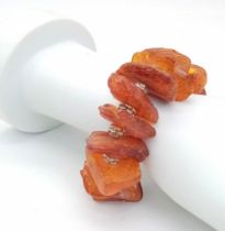 An interesting bracelet consisting of large, 100% natural, cognac coloured, Baltic amber nuggets, in