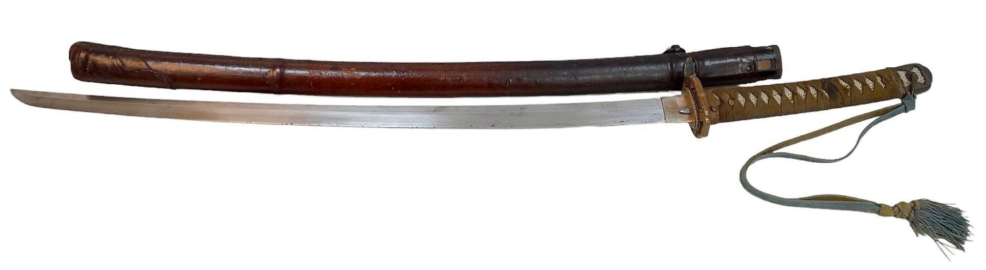 An Antique (Circa 1661) Japanese Samurai Sword. Tang markings of Bushu ju Yoshimasa (English - Image 7 of 12