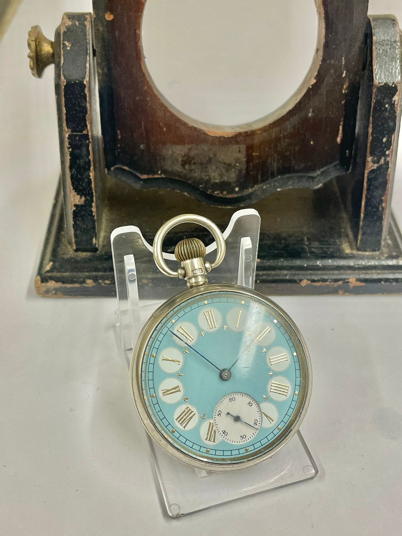 Vintage silver Waltham pocket watch working with stand . - Image 3 of 3