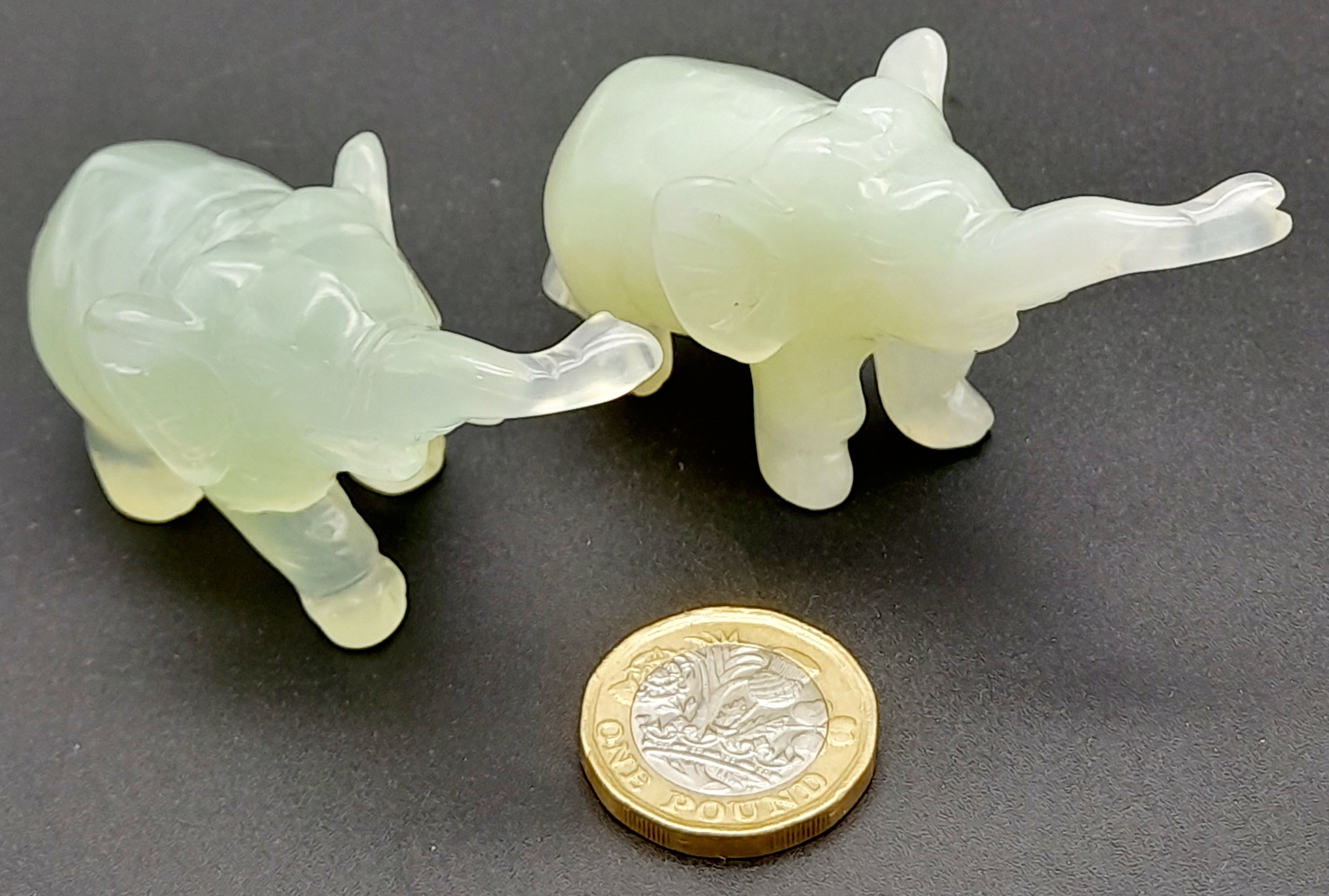 Two Green Jade Elephant Figures. 7cm x 4cm. - Image 4 of 5