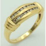 A 2003 Hallmarked 9K Gold Double Channel Set Diamond Ring. Size N. Set with Sixteen x 1mm Round