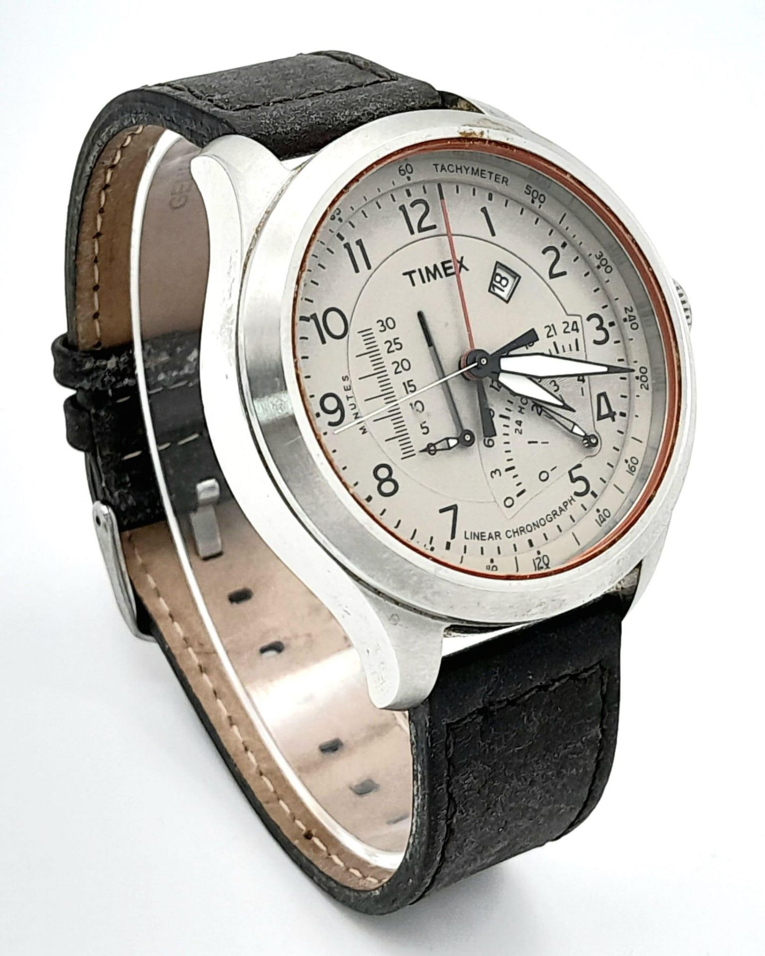 A Timex Intelligent Chronograph Quartz Gents Watch. Brown leather strap. Stainless steel case - - Image 3 of 6