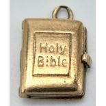 A 9K Yellow Gold Holy Bible Pendant/Charm. 15mm. 4g