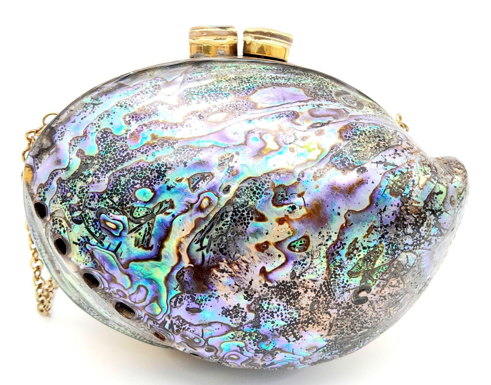 A splendid rare and amazing evening bag, uniquely made from abalone mother of pearl! Supplied with - Bild 3 aus 7