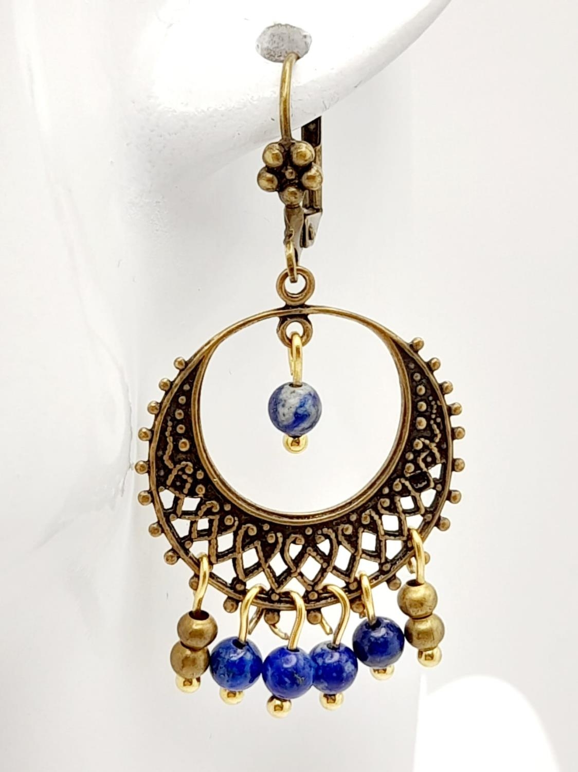 A Lapis Lazuli Jewellery Suite Comprising of: Cuff bracelet, ring - N, earrings and necklace - 44cm - Image 4 of 8