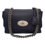 A Mulberry Black 'Lily' Bag. Leather exterior with gold-toned hardware, chain and leather strap,