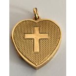 Vintage 9 carat GOLD LOCKET.Front having attractive engine turned design with GOLD CROSS MOTIF to