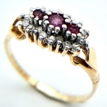 A 9K YELLOW GOLD DIAMOND & RUBY RING. Size K, 1.3g total weight. Ref: SC 8014