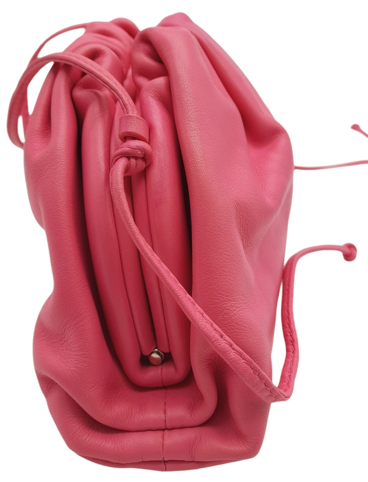 A Bottega Veneta Pink Mini Pouch Bag. Leather exterior with thin strap and magnetic closure. Pink - Image 7 of 9