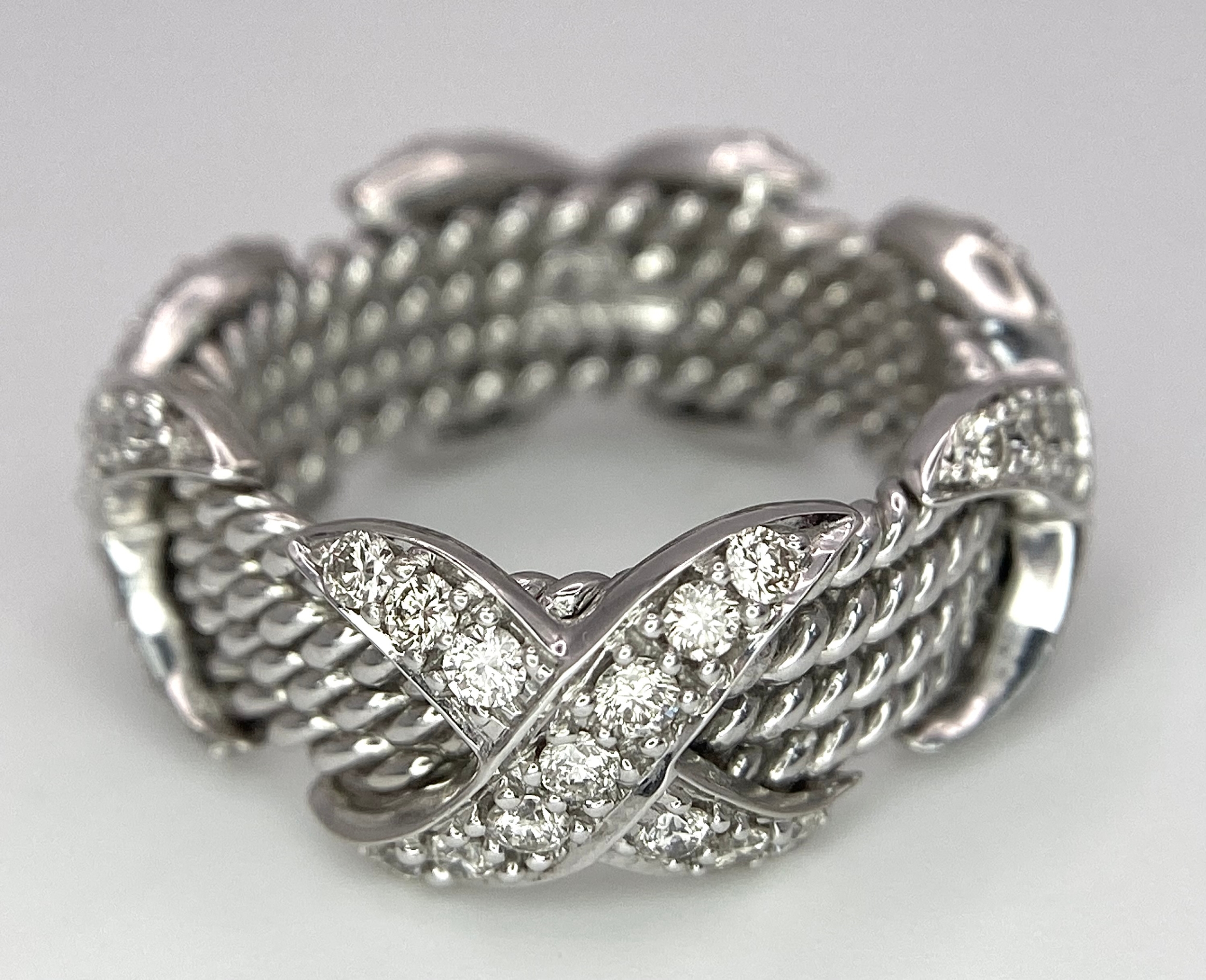 A 9K WHITE GOLD FANCY DIAMOND KISS RING. 0.80ctw, Size K, 6.6g total weight. Ref: SC 8051 - Image 5 of 6