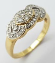 An 18K Yellow Gold (tested) Diamond Cluster Ring. Size O. 4g total weight.