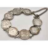A Vintage Silver Three Pence Coin Bracelet. 18cm Length. Coins Dating from 1910-1926. Gross Weight