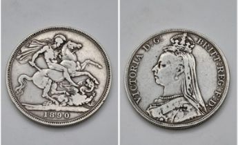 An 1890 Queen Victoria Silver Crown Coin. VF grade but please see photos.