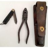 WW2 US Army Signal Corps Line Man’s Pliers & TL-29 Camillus Knife in the leather CS-34 Pouch.