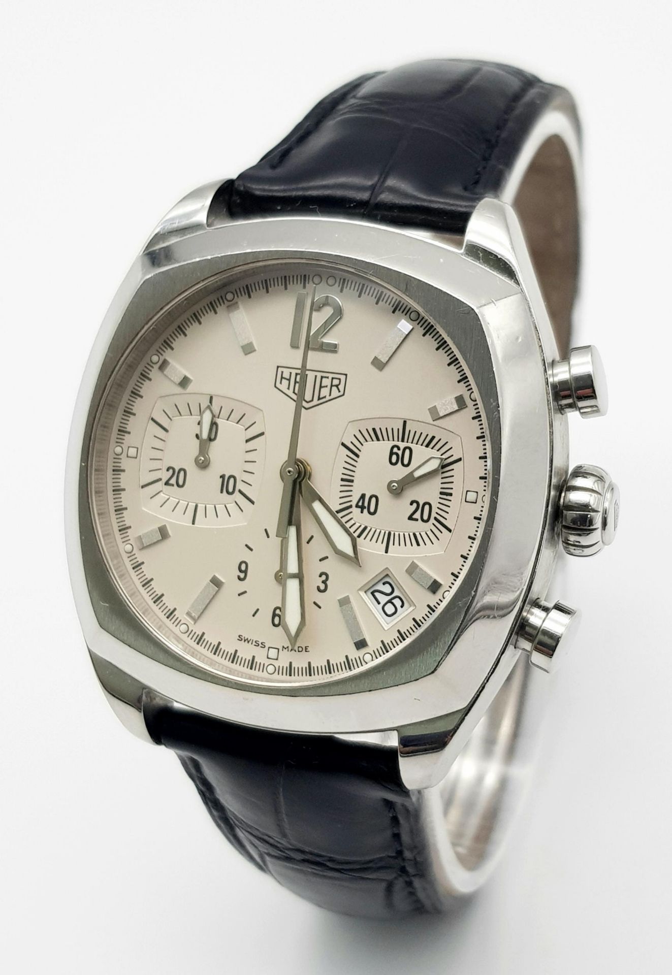 A Tag Heuer Monza Re-Edition Automatic Chronograph Watch. Model CR2111. Black Croc Leather Tag - Bild 2 aus 7
