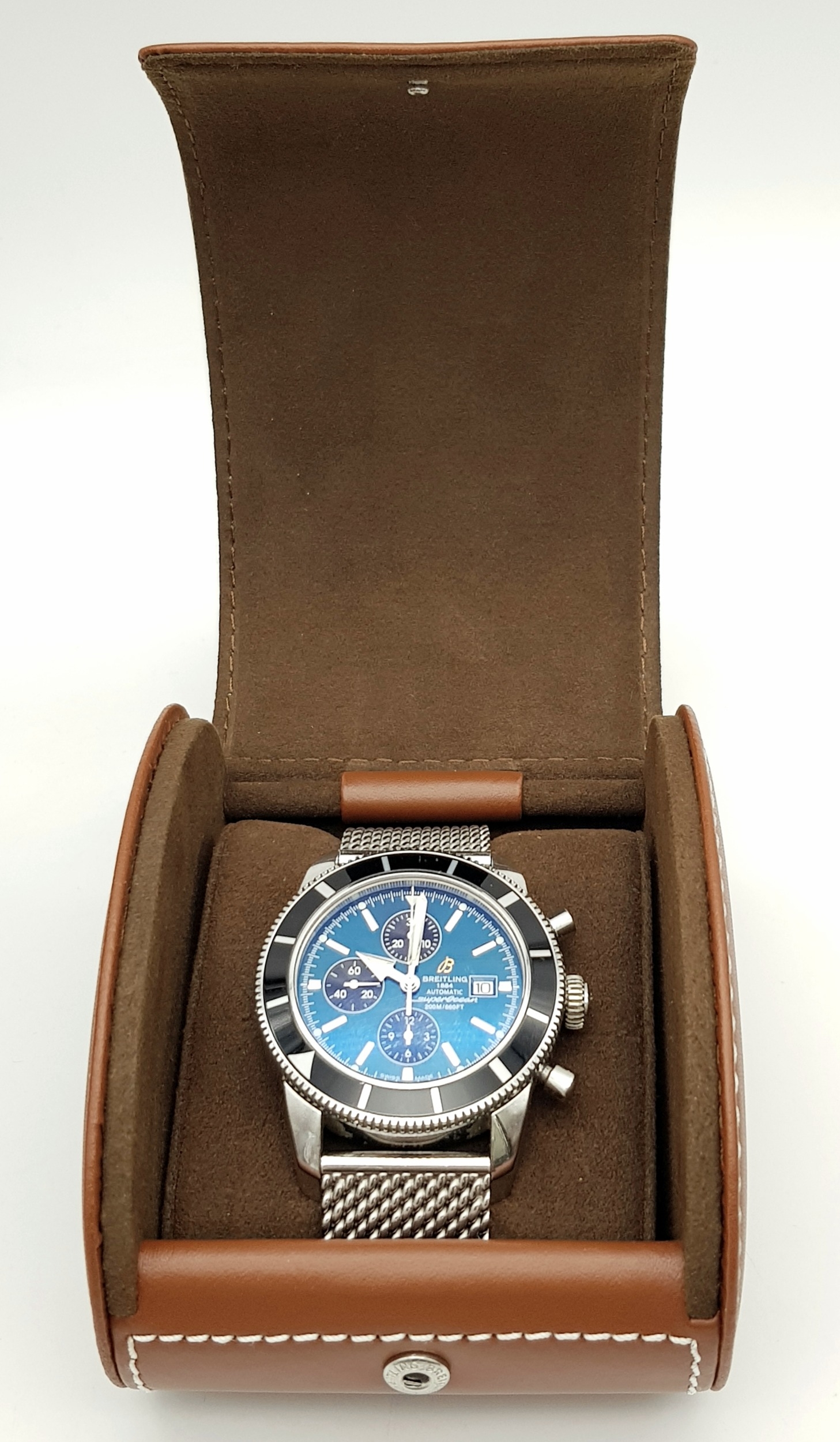 A BREITLING "SUPER OCEAN" AUTOMATIC GENTS WATCH IN STAINLESS STEEL WITH A VERY ATTRACTIVE BLUE - Image 7 of 10
