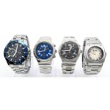 A Parcel of Four Vintage Men's Fashion Sports Watches. Comprising: 1) A Sekonda Stainless Steel