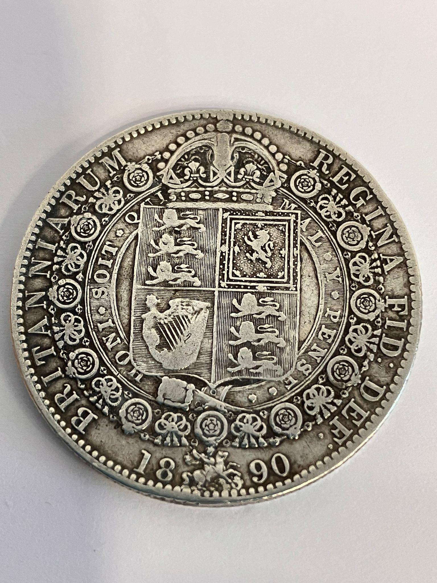 1890 SILVER HALF CROWN. Very fine condition. Having clear words and detail to both sides.