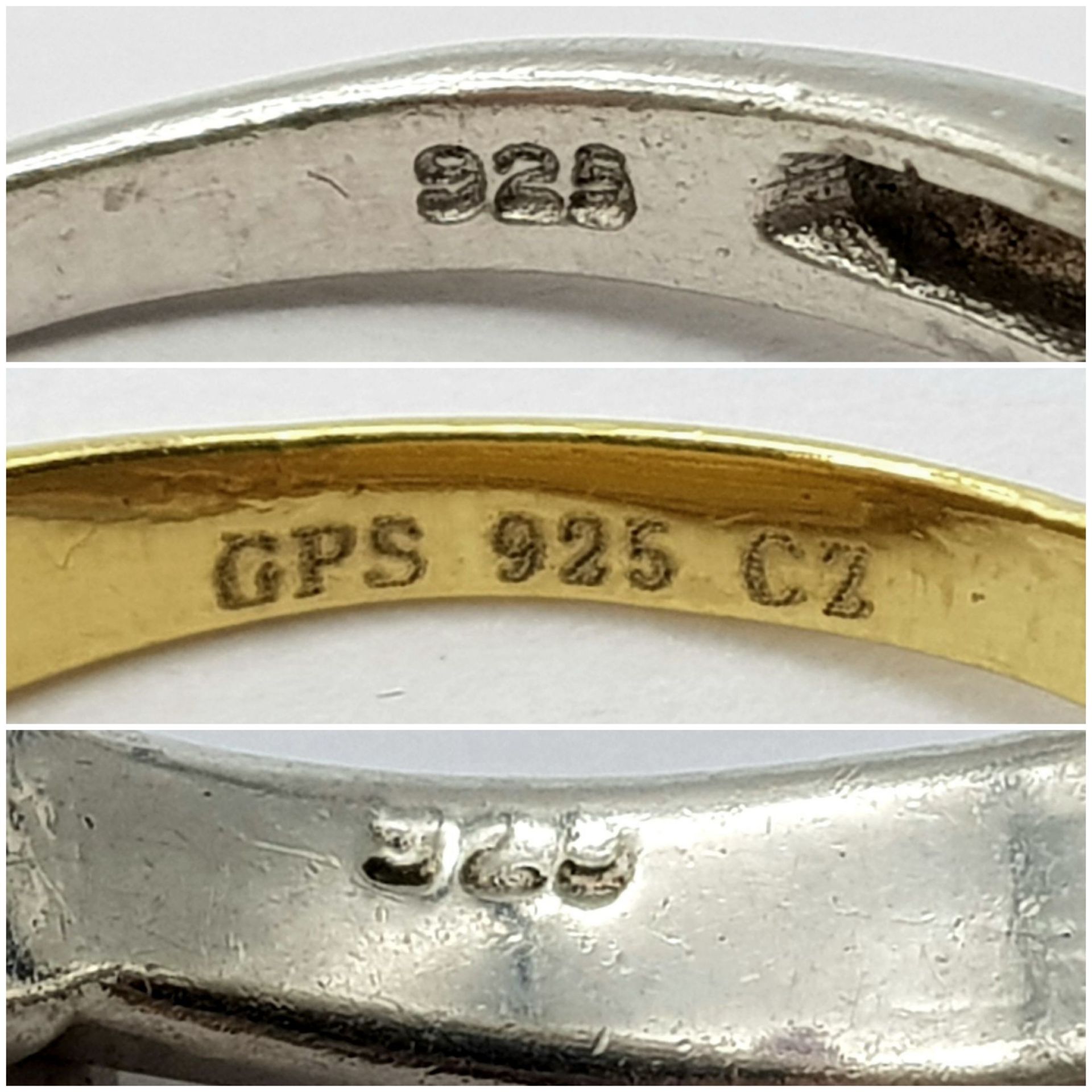 Three Different Style 925 Silver Rings. Sizes: Q, R and S. - Image 6 of 6