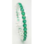 A Green Onyx Tennis Bracelet set in 925 Silver. 18cm. 19g