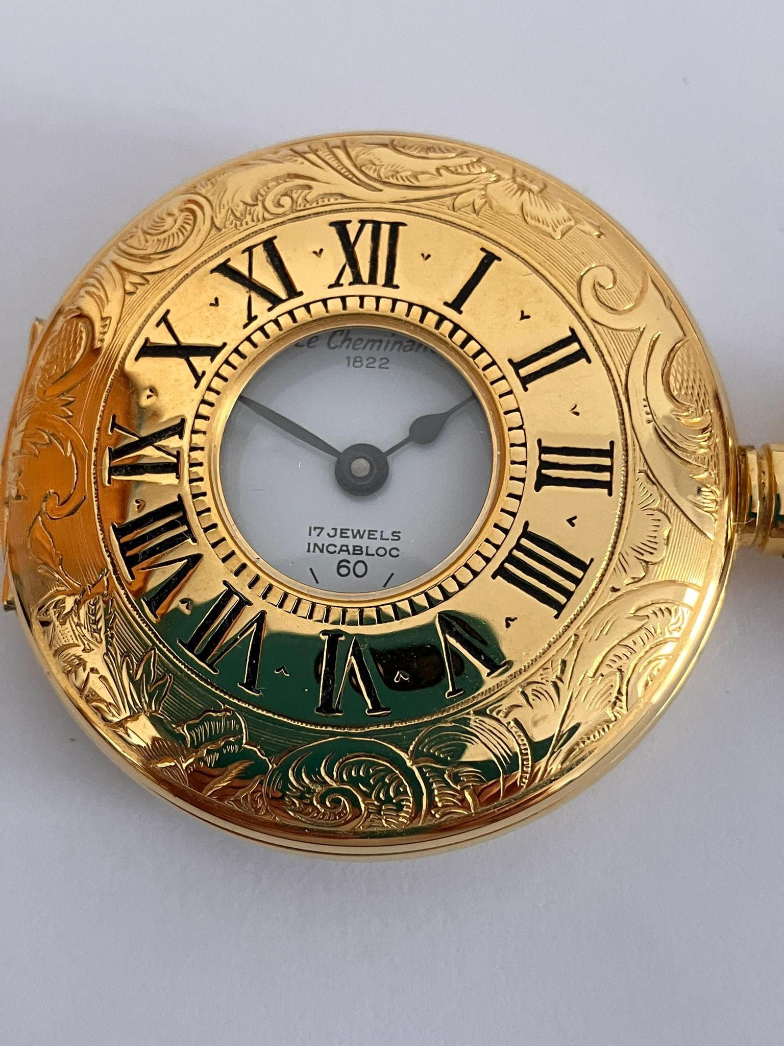 Le CHEMINANT Gilded HALF HUNTER POCKET WATCH.Having gilded chain with clasp and T-bar. Manual - Image 6 of 11