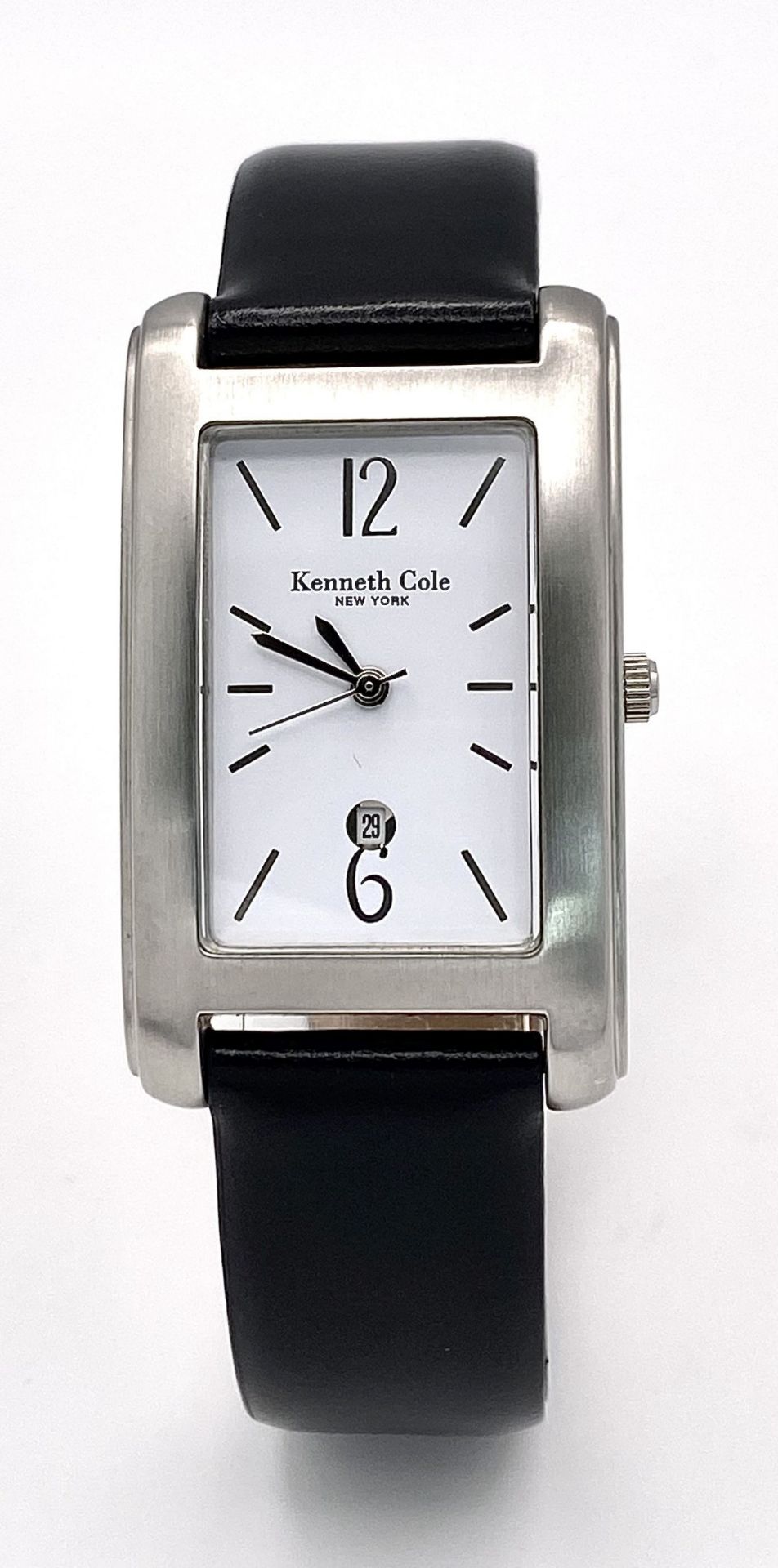 A Kenneth Cole New York Tank Style Quartz Date Watch. 26mm Case. Full Working Order. Comes with - Image 3 of 9