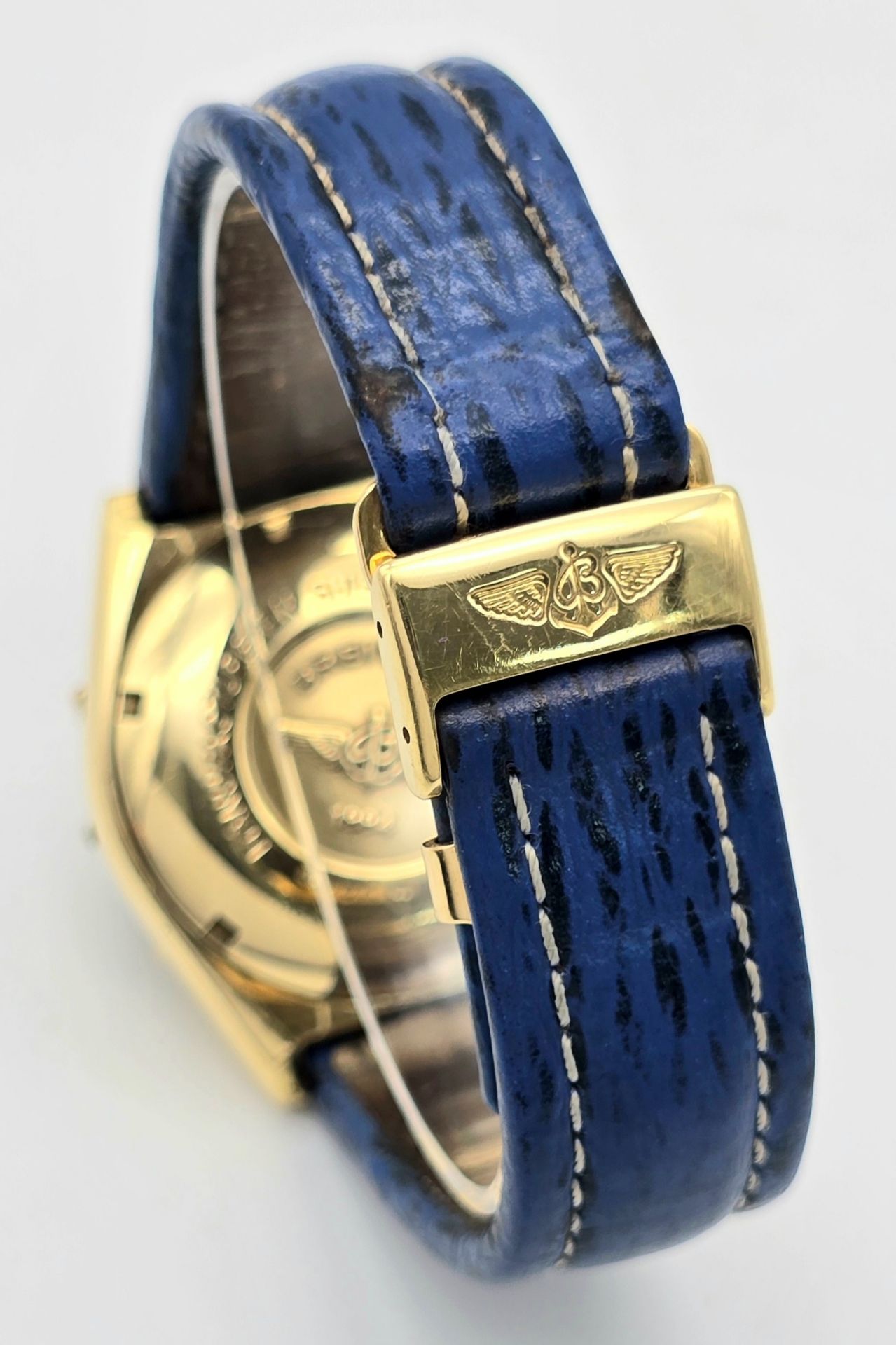 An 18K Gold Breitling Chronograph Gents Watch. Breitling blue leather strap with 18k gold clasp. 18k - Bild 5 aus 8