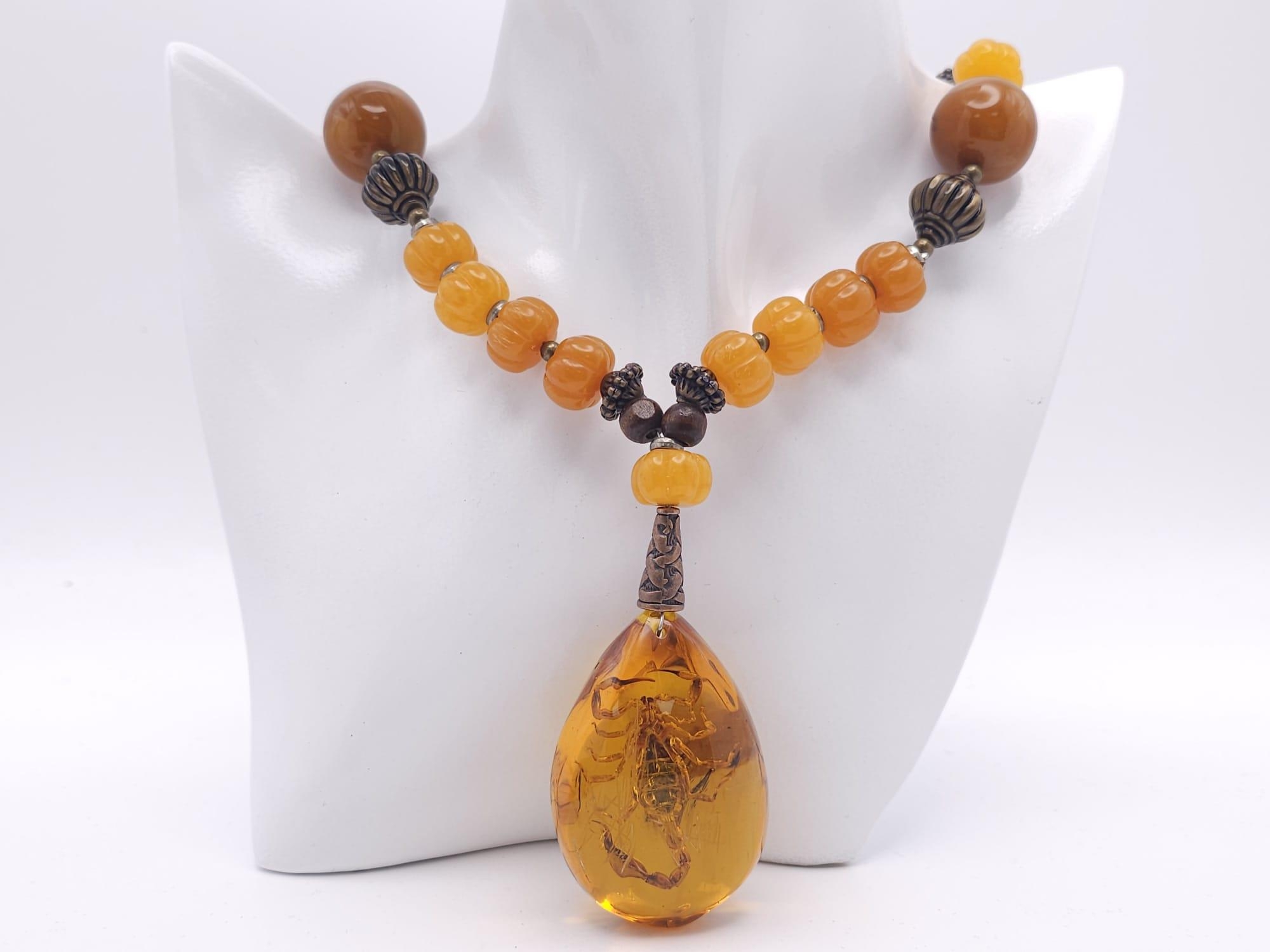 Two Amber Resin Statement Necklaces and Pendants. Both 56cm. - Image 7 of 16