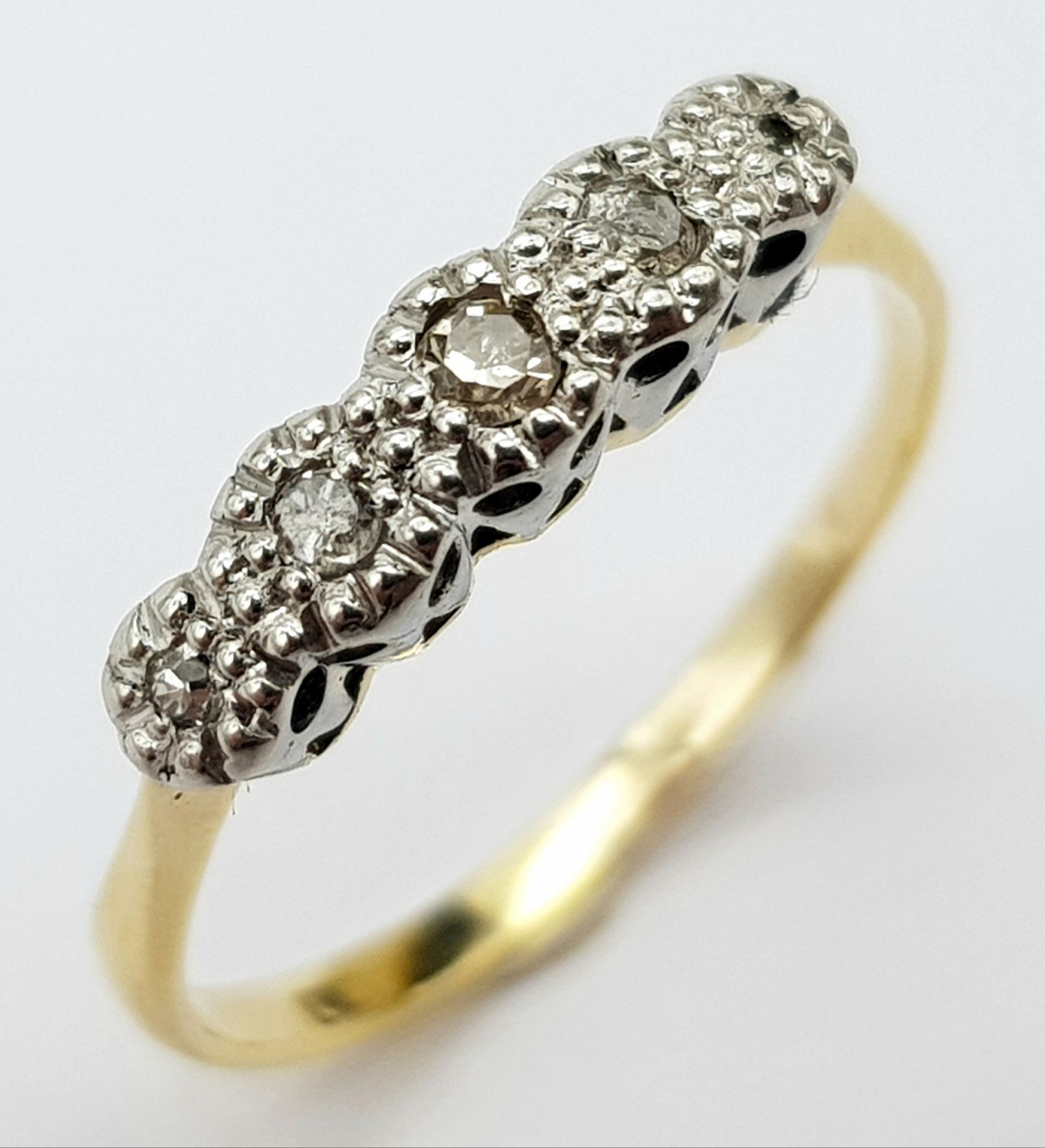 AN 18K YELLOW GOLD VINTAGE DIAMOND 5 STONE RING, Size J, 1.6g total weight. Ref: SC 8066