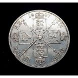 An 1887 Queen Victoria Double Florin Silver Coin. EF grade but please see photos.