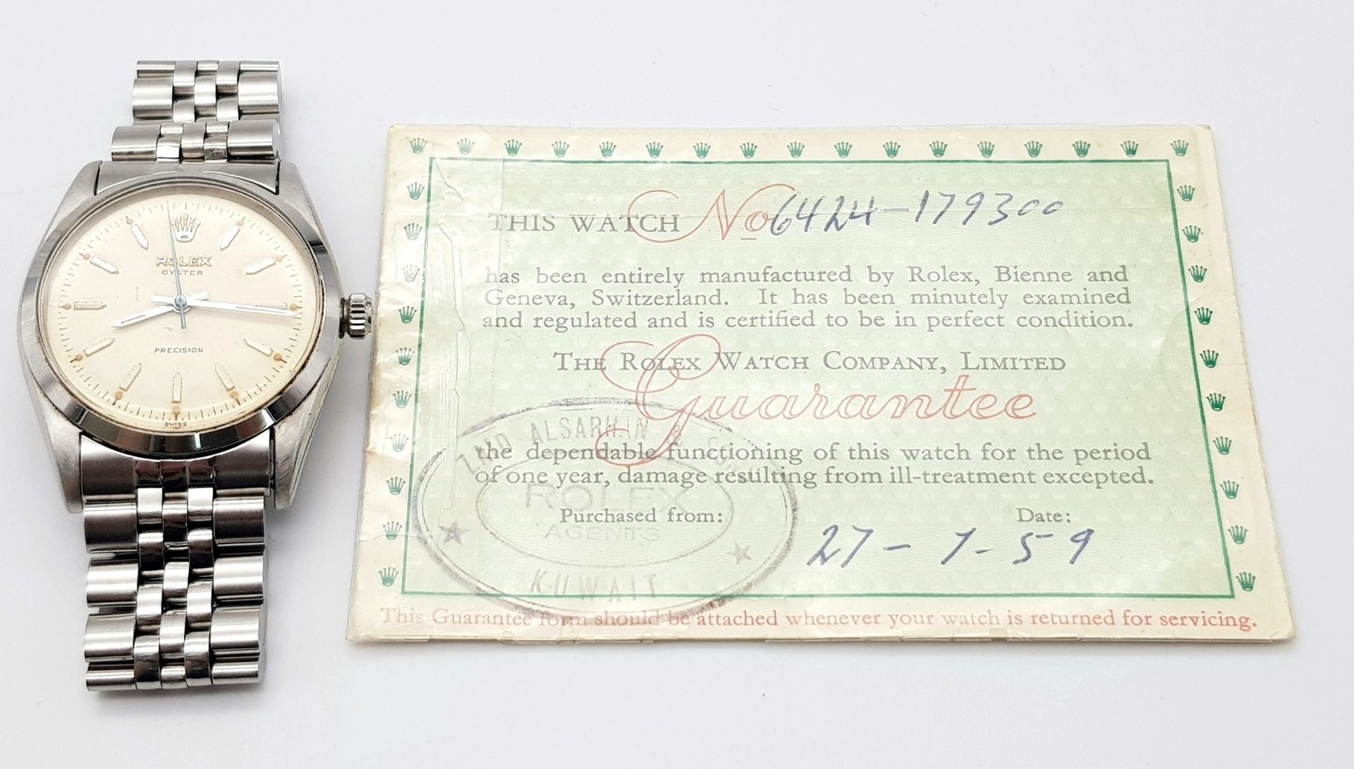 A Very Collectible Vintage (1950s) Rolex Precision Automatic Gents Watch. Stainless steel bracelet - Image 7 of 7