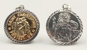 2 X STERLING SILVER ST CHRISTOPHER PENDANTS. Both 2.5cm length, 4.7g total weight. Ref: SC 8090