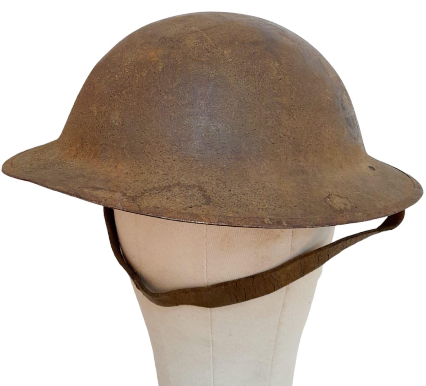 WW1 US 35th Division Brodie Helmet with Chinstrap and Liner. Found in a cellar of a French House - Image 2 of 4