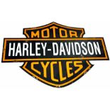A Vintage Repro Harley Davidson Die-Cut Enamel sign. In good condition - a few small rust marks