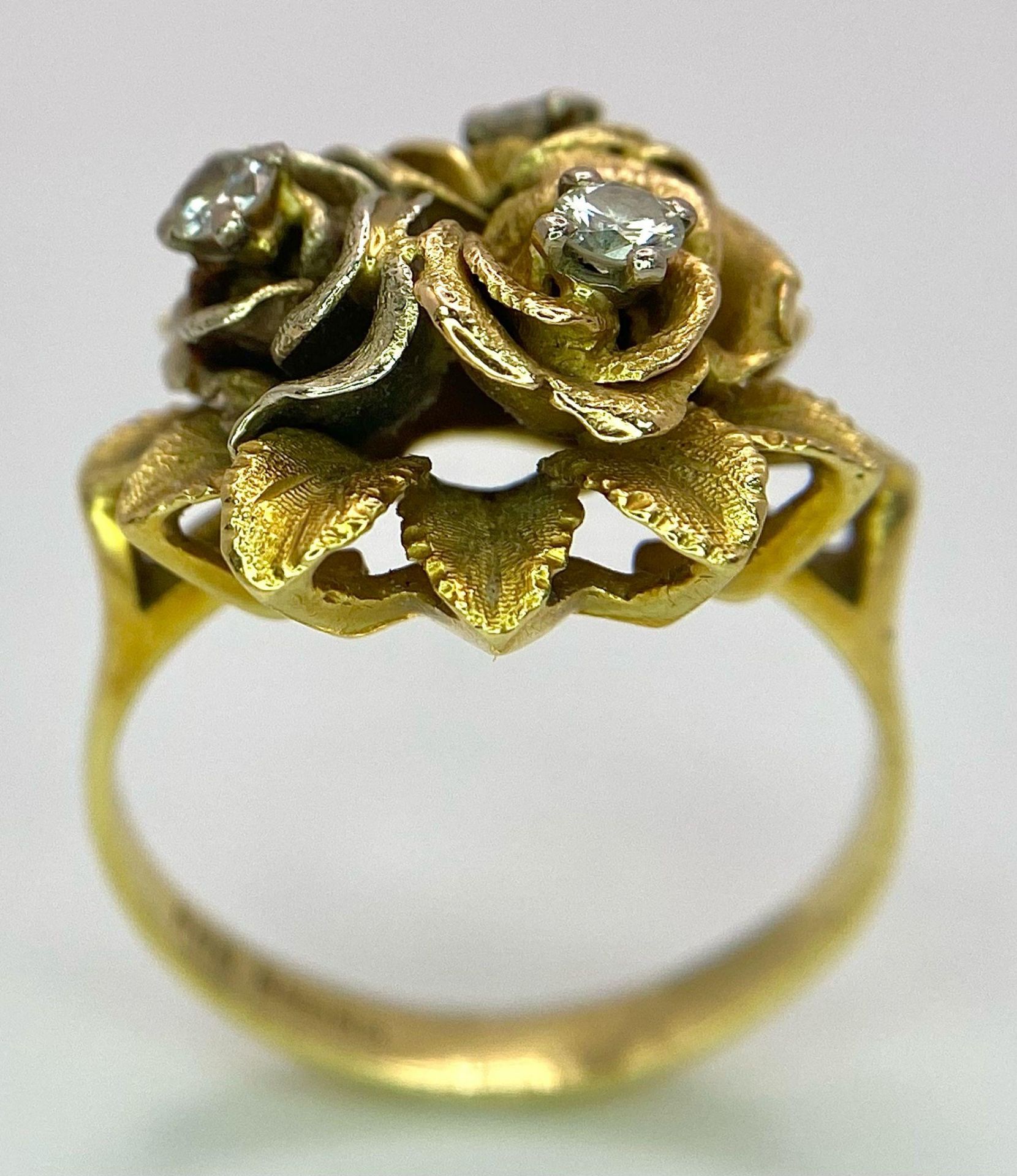 An 18K Yellow Gold and Diamond Floral Design Ring. A rich cluster of golden petals give sanctuary to - Image 5 of 10