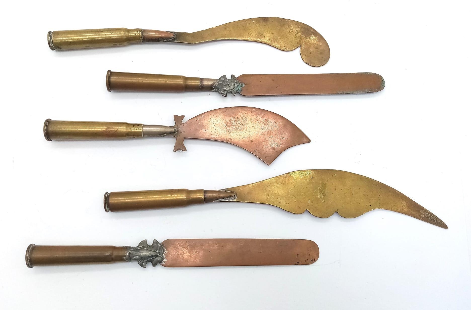 5 x WW1 Trench Art Letter Openers. Made from Inert Bullet Cases and Shell Case Brass. UK Mainland - Image 2 of 5