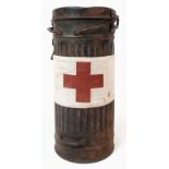 WW2 German Medics Gas Mask Canister. Genuine Period Medics Armband tied around the tin. Traces of