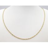 A 9K Yellow Gold Small Twist Curb Link Necklace. 44cm. 1.75g