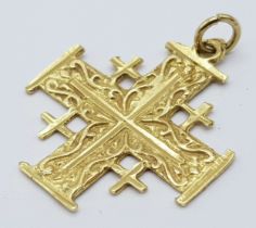 A Vintage 14K Yellow Gold Decorative Cross Pendant. 3cm. 2.1g weight.