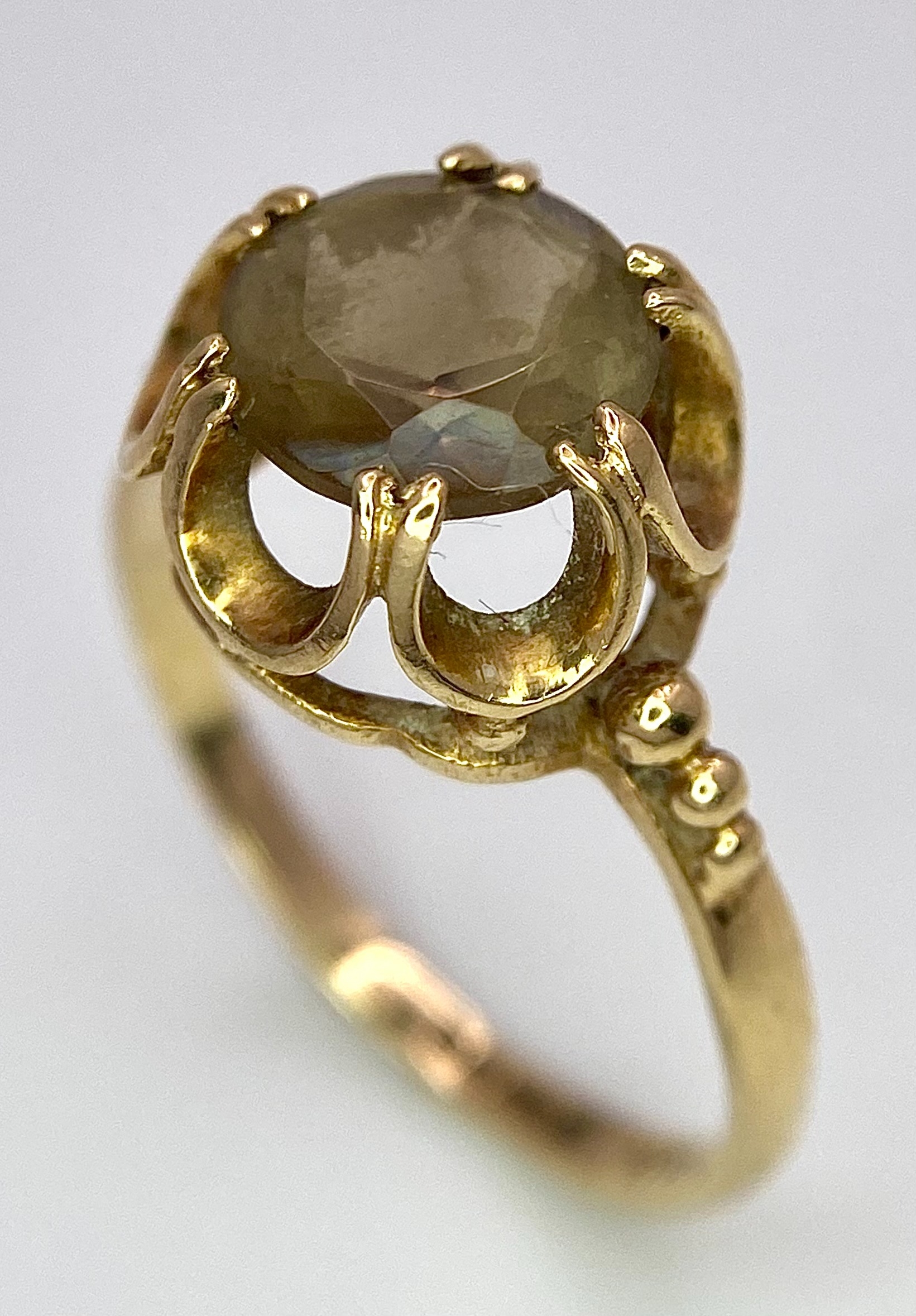 A 9K Yellow Gold Smoky Quartz Ring. Size P. 2.2g total weight. - Image 3 of 6