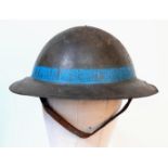 WW1 British Brodie Helmet with Blue Band for the 1st Bn East Yorks circa 1918. Lots of the