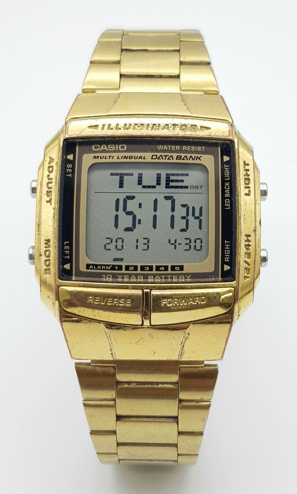 A Classic Casio Multi Lingual Data Bank Gents Quartz Watch. Gilded bracelet and case - 36mm. In good - Image 2 of 6