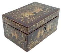 An Antique, Late 18th Century Chinese Lacquer Tea Caddy/Jewellery Box. Wonderful gilding depicting