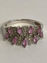 Spectacular 9 carat WHITE GOLD, DIAMOND and PINK SAPPHIRE COCKTAIL RING. 3.4 grams. Size Q.