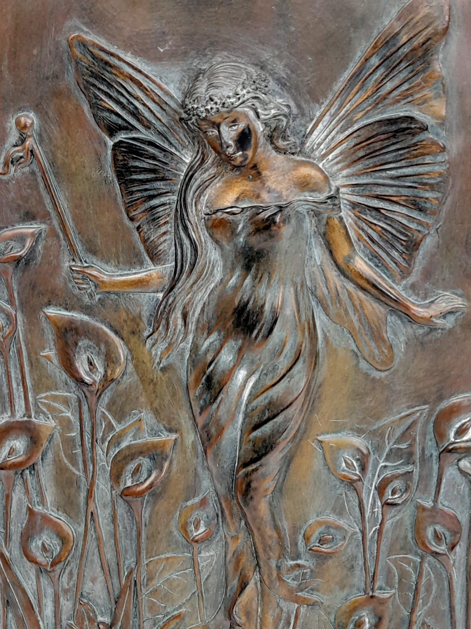 A Vintage Bronzed Art Nouveau Design Wall Plaque Relief of a Water Nymph or Fairy made by Past - Image 2 of 5