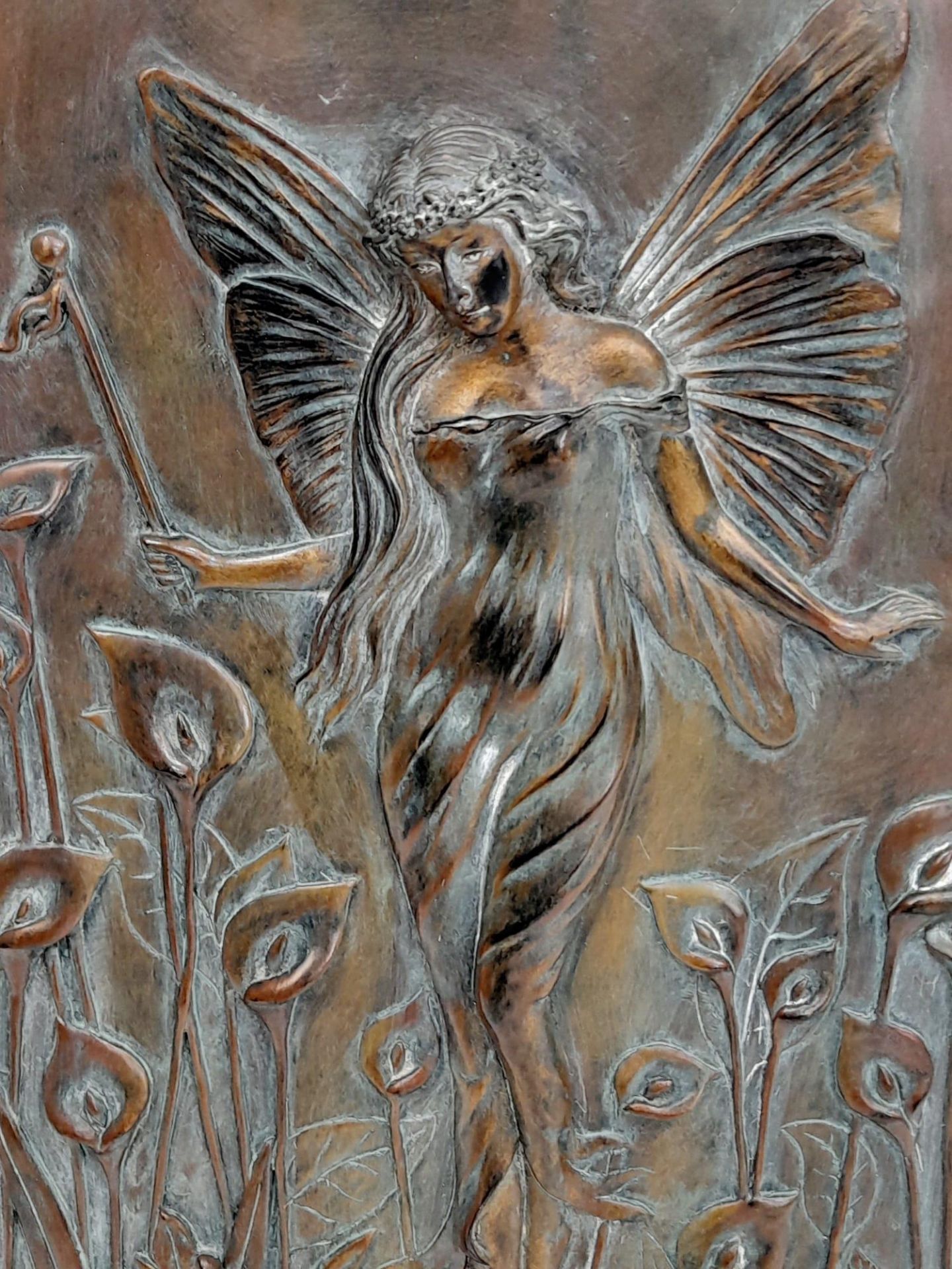 A Vintage Bronzed Art Nouveau Design Wall Plaque Relief of a Water Nymph or Fairy made by Past - Image 2 of 5